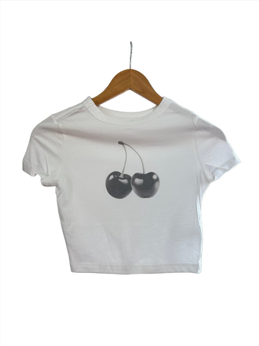 Printed ‘Cherries’ Cropped, Short Sleeve, Petite fit, Adult, Female, T-Shirt