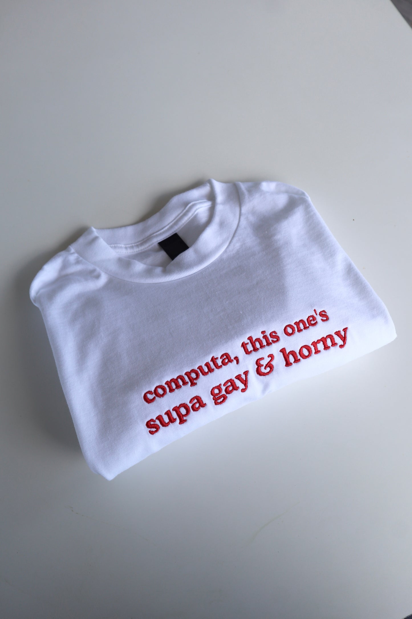Embroidered Computa, This One Is Super Ga and Horn, Short Sleeve, Modern Classic Fit, Unisex, Adult T-Shirt