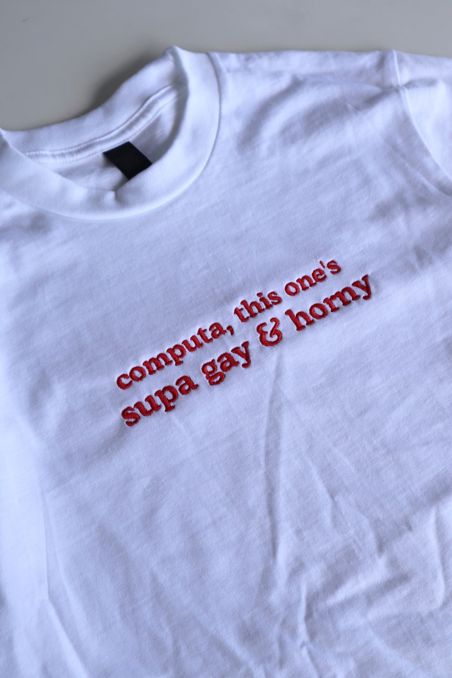 Embroidered Computa, This One Is Super Ga and Horn, Short Sleeve, Modern Classic Fit, Unisex, Adult T-Shirt