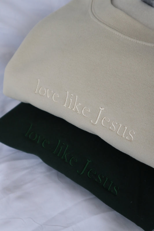 Embroidered 'love like Jesus' Hoodie, Crew Neck Long Sleeve, Classic fit, Unisex, Adult