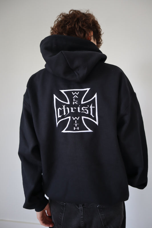 Embroidered 'Walk With Christ' Hoodie or Crew Neck, Long Sleeve, Classic fit, Unisex, Adult. Grunge, Motorcylce, Y2K, Graphic, Religious