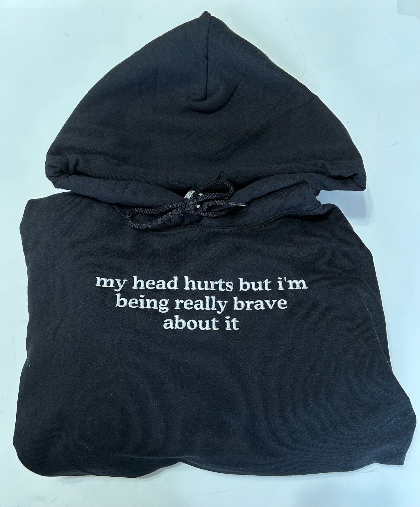 Embroidered 'My Head Hurts' Hoodie or Crew Neck, Long Sleeve, Classic fit, Unisex, Adult