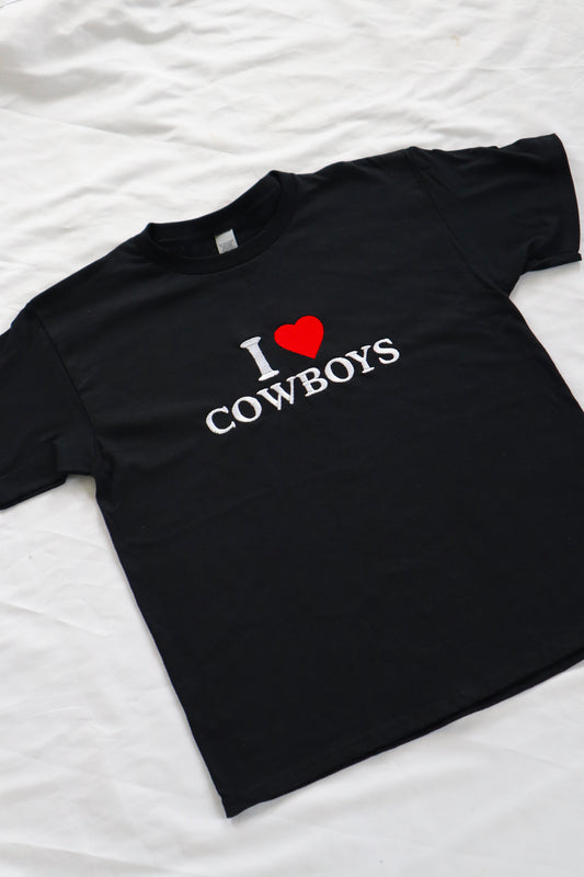 Embroidered ‘I Heart Cowboys’ Cropped, Short Sleeve, Petite fit, Adult, Female, T-Shirt
