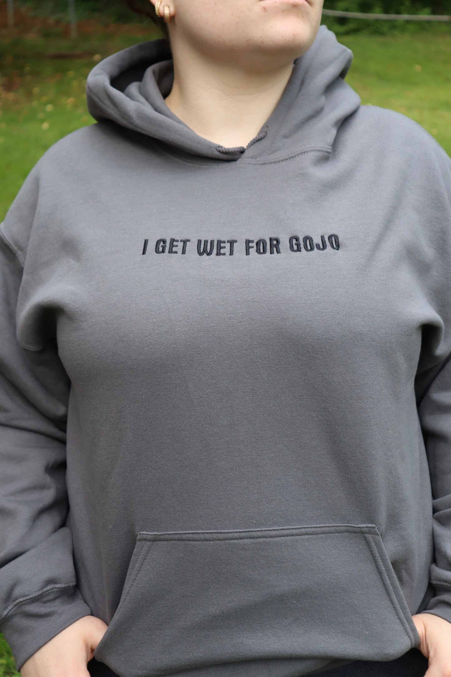 Embroidered 'I Get Wet for Gojo' Hoodie or Crew Neck, Long Sleeve, Classic fit, Unisex, Adult