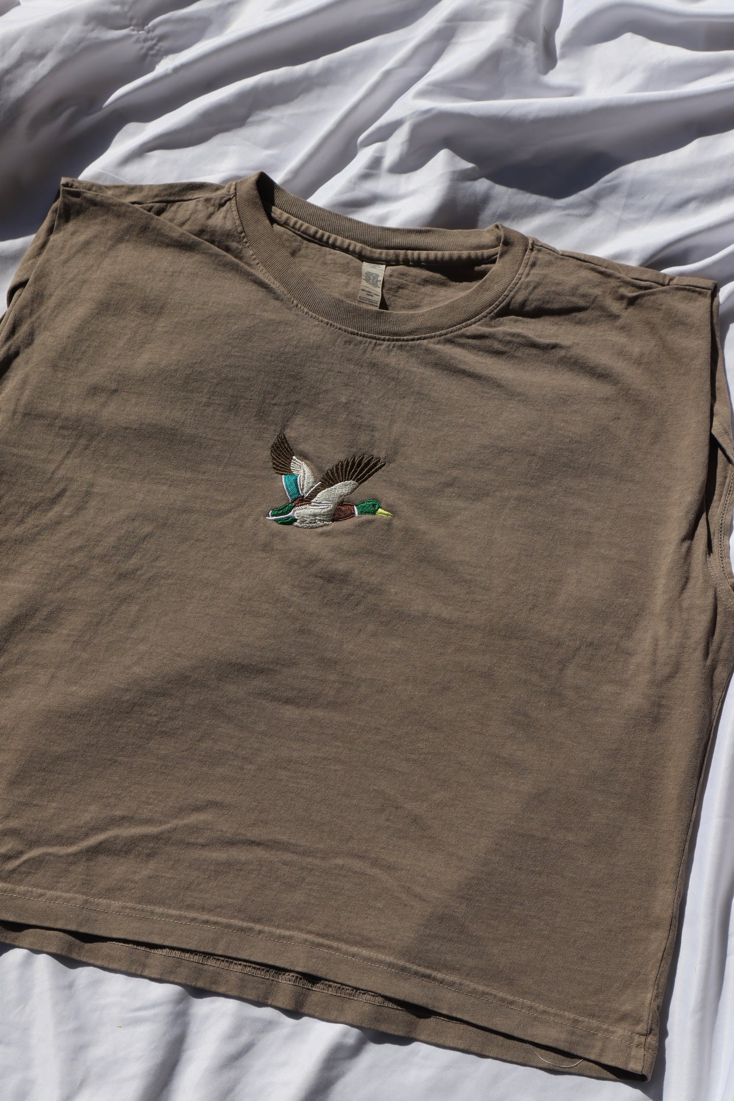Embroidered Mallard Duck Cropped Muscle Tee, Tank Top, Crop Fit, Unisex, Adult
