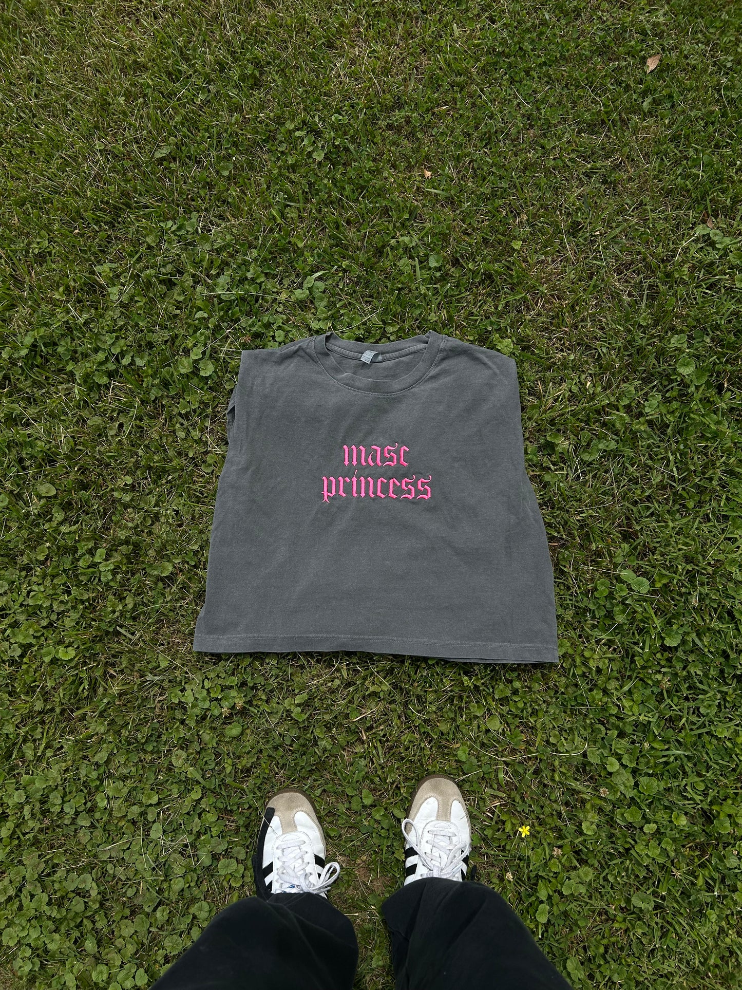 Embroidered Masc Princess Cropped Muscle Tee, Tank Top, Crop Fit, Unisex, Adult (Copy)
