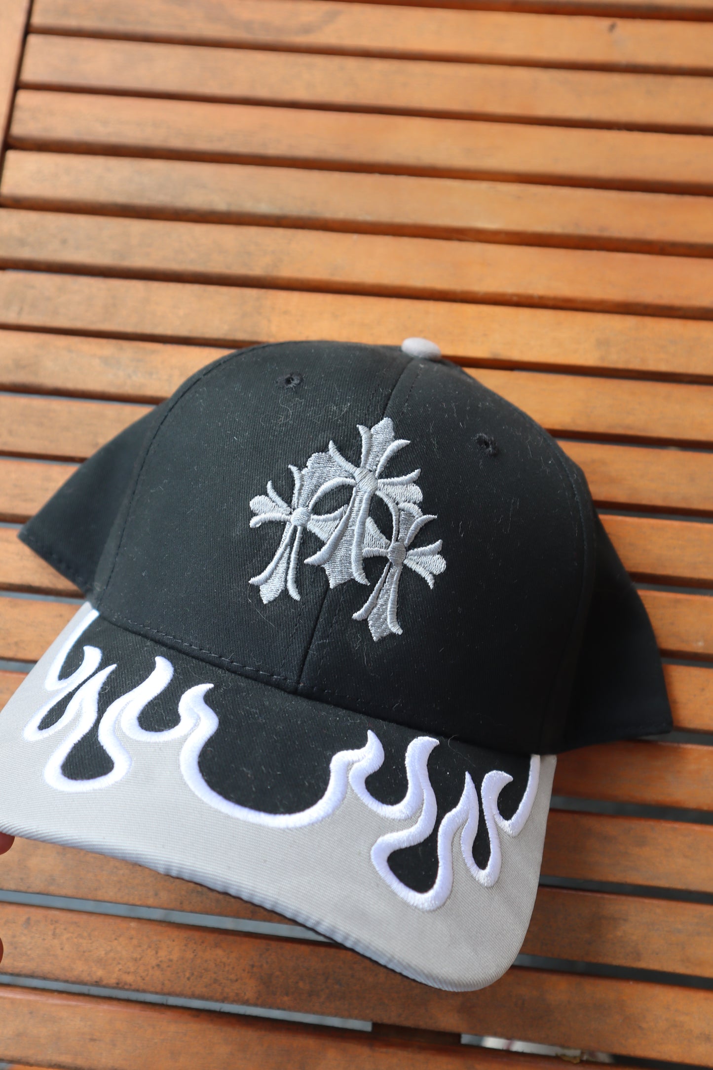 Grunge Cross Flame 6 Panel Low Profile Baseball Cap, Unisex, Adult