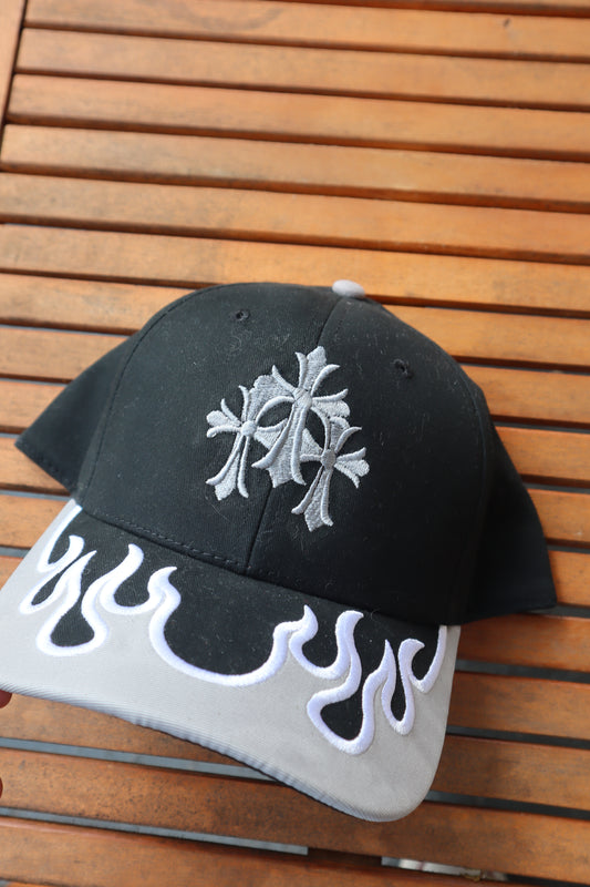 Grunge Cross Flame 6 Panel Low Profile Baseball Cap, Unisex, Adult