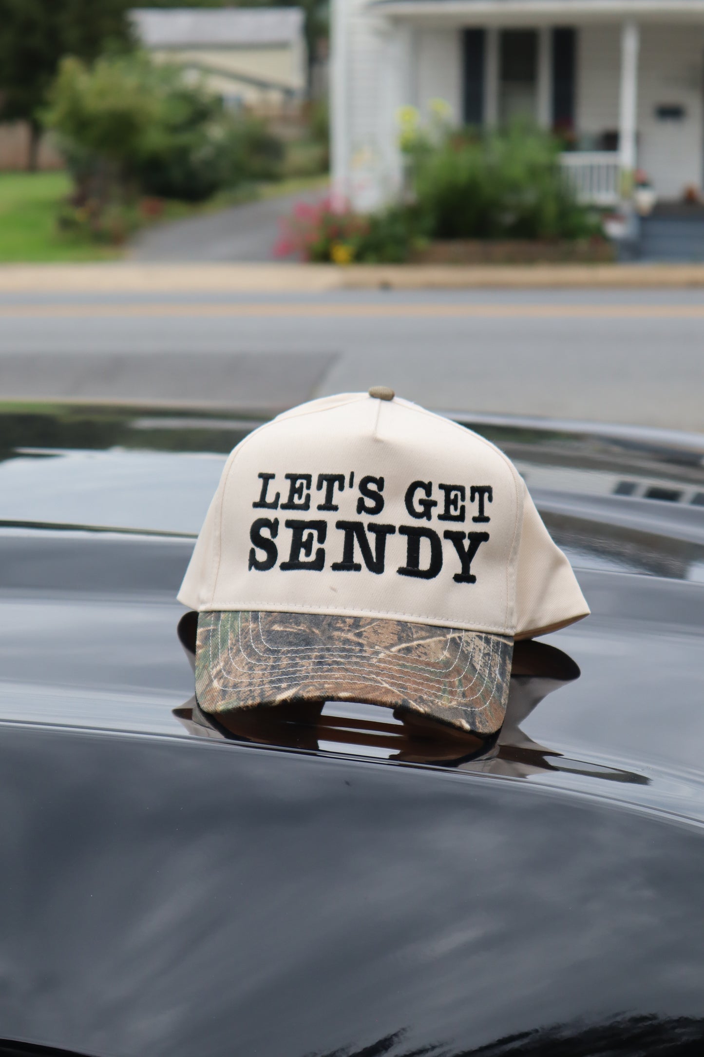 Embroidered Let's Get Sendy, Unisex, One Size Fits Most, Camo Hat, Snap Back