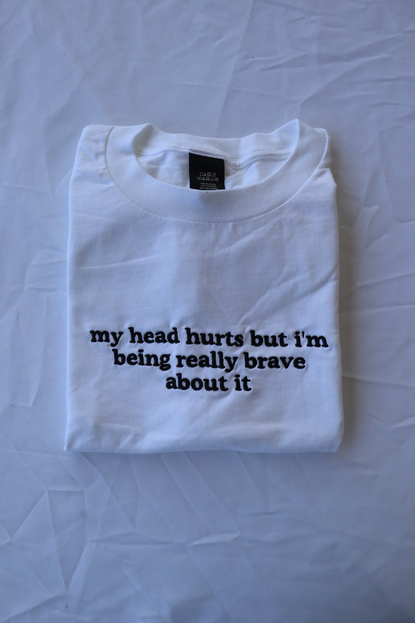 Embroidered 'My Head Hurts but I'm Being Really Brave About It' Hoodie or Crew Neck, Long Sleeve, Classic fit, Unisex, Adult