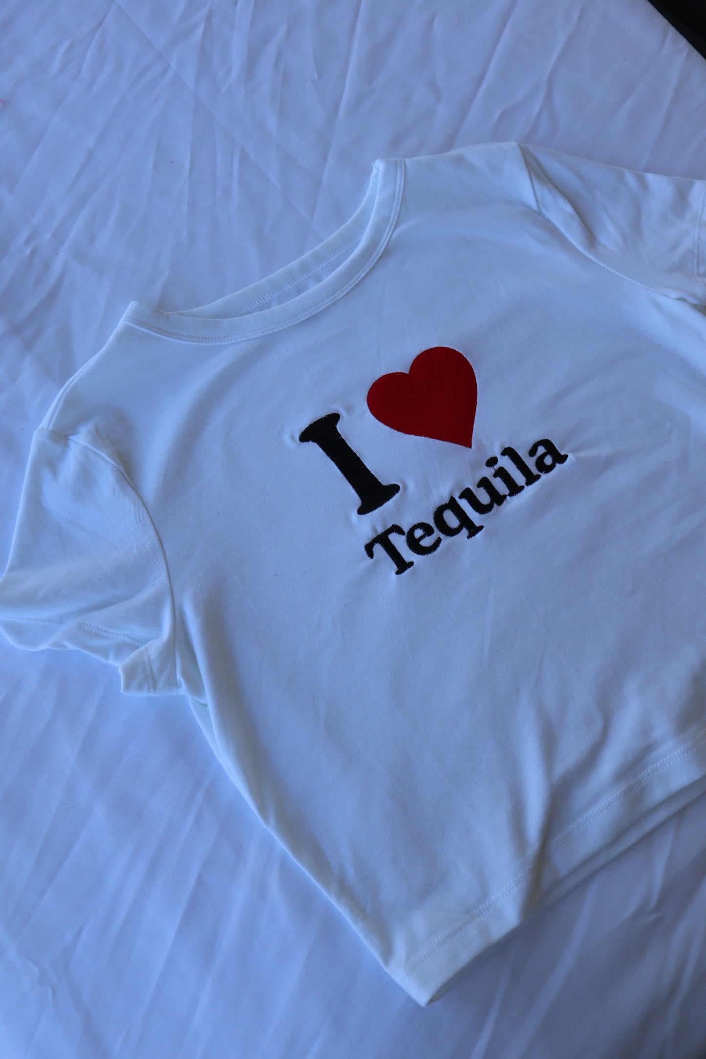 Embroidered ‘I HEART tequila’ Cropped, Short Sleeve, Petite fit, Adult, Female, T-Shirt