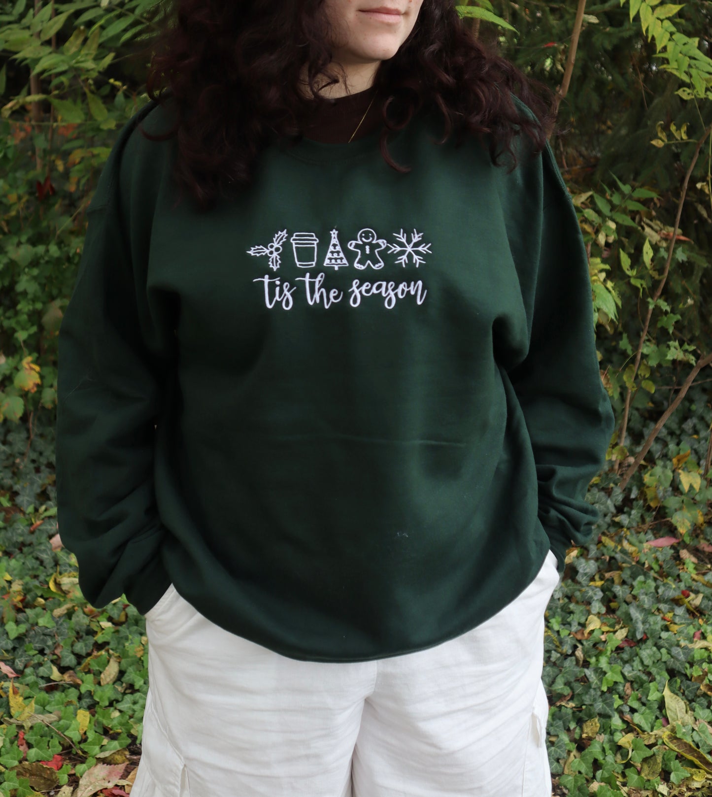 Embroidered Christmas "Tis The Season" Hoodie or Crew Neck, Long Sleeve, Classic fit, Unisex, Adult