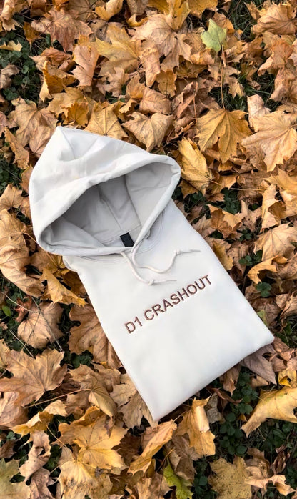 Embroidered 'D1 CRASHOUT' Hoodie or Crew Neck, Long Sleeve, Classic fit, Unisex, Adult