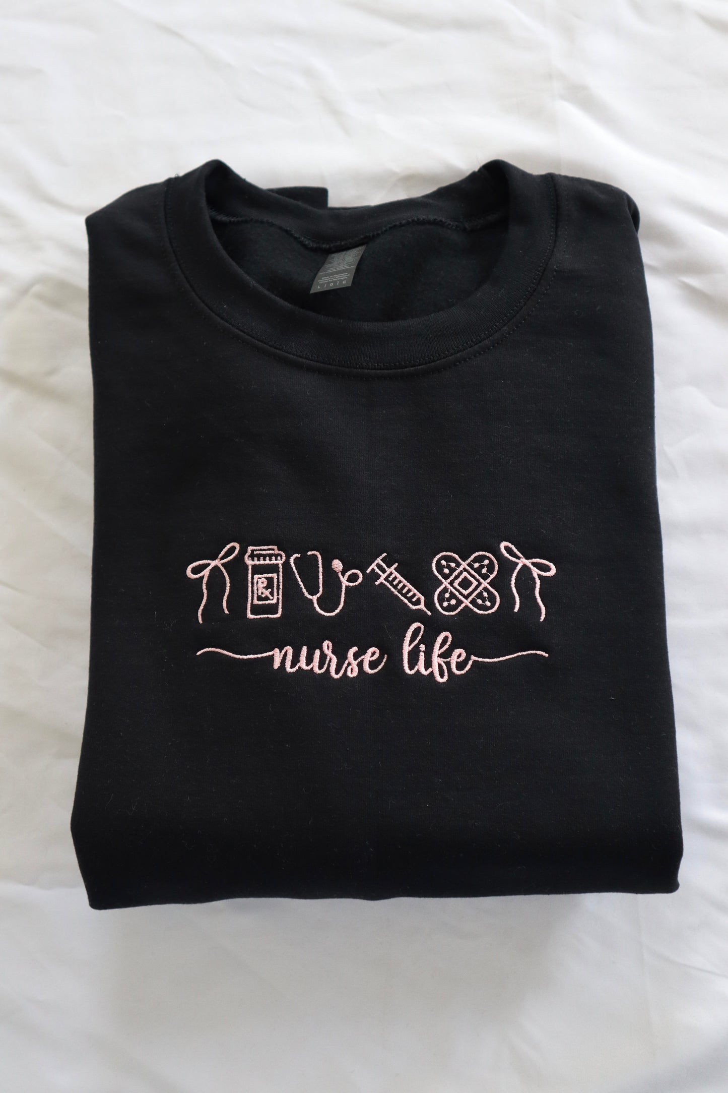 Embroidered 'Nurse Life Bow' Hoodie or Crew Neck, Long Sleeve, Classic fit, Unisex, Adult