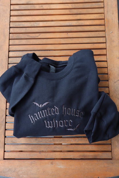 Embroidered Haunted House Whor, Halloween, Hoodie or Crew Neck, Long Sleeve, Classic fit, Unisex, Adult (Copy)