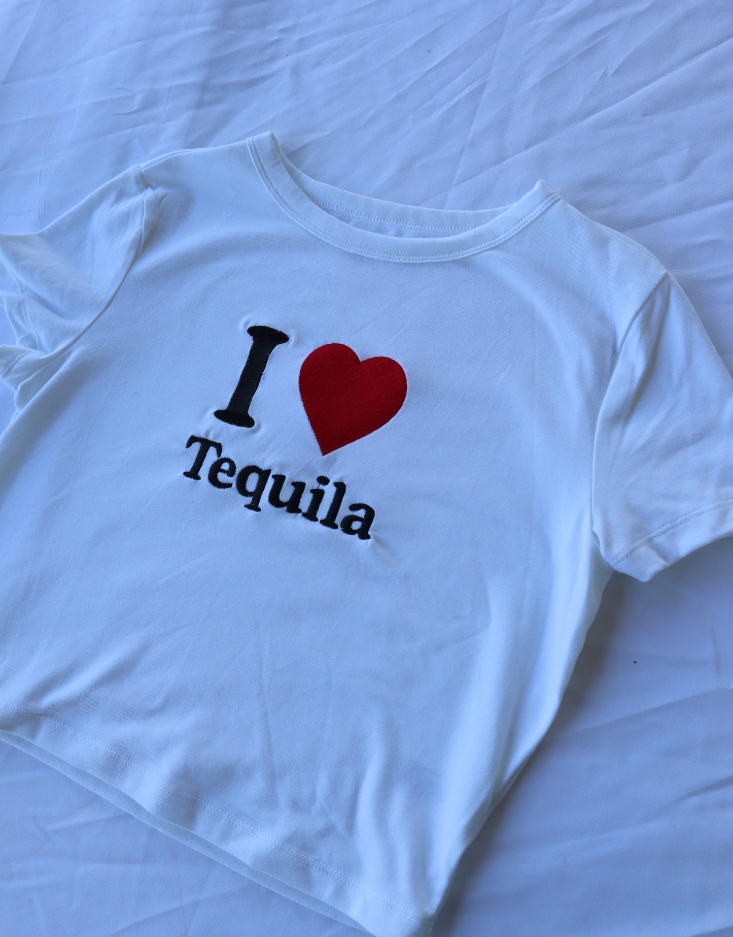 Embroidered ‘I HEART tequila’ Cropped, Short Sleeve, Petite fit, Adult, Female, T-Shirt