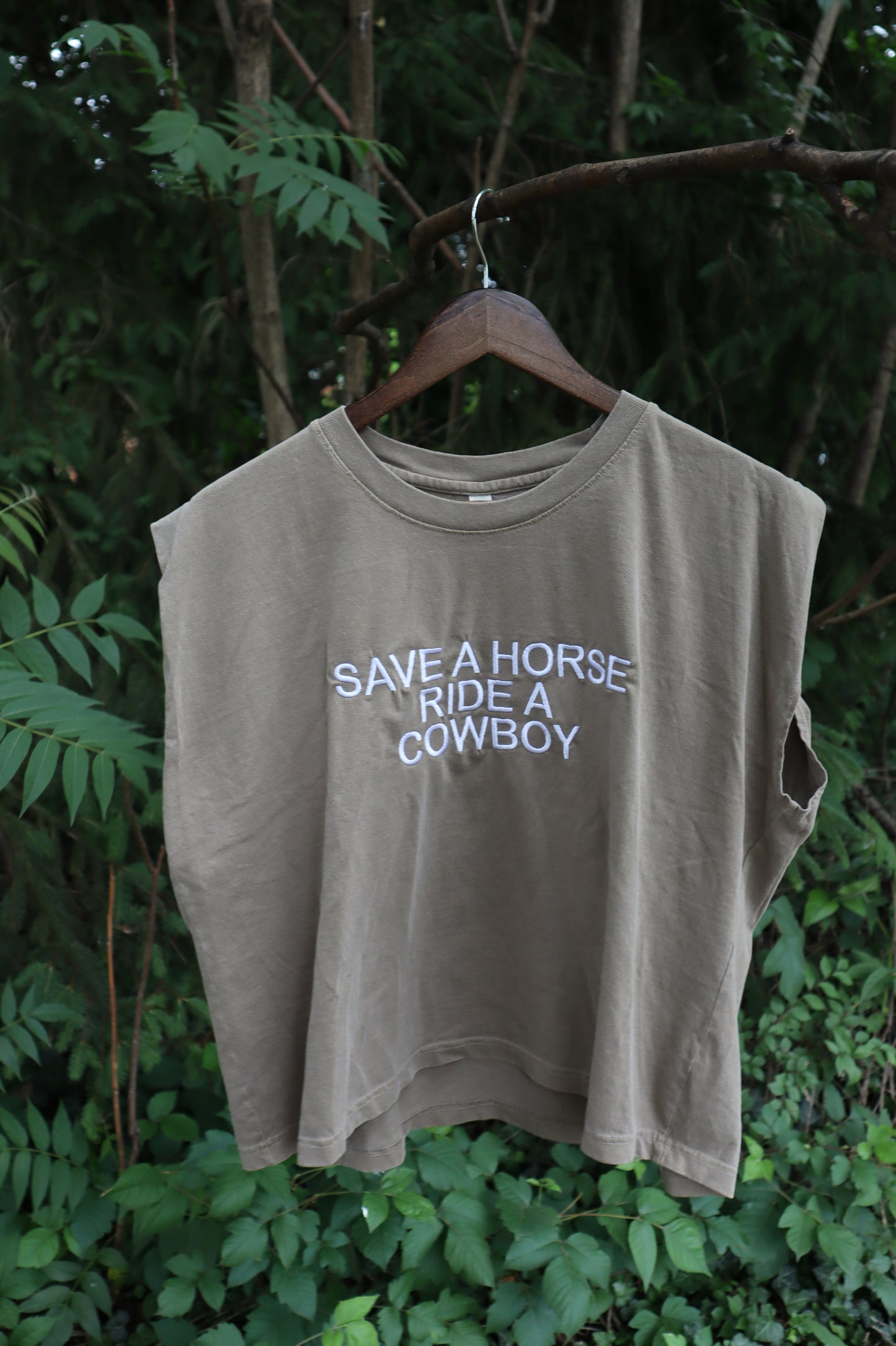 Embroidered Save A Horse Ride a Cowboy Cropped Muscle Tee, Tank Top, Crop Fit, Unisex, Adult