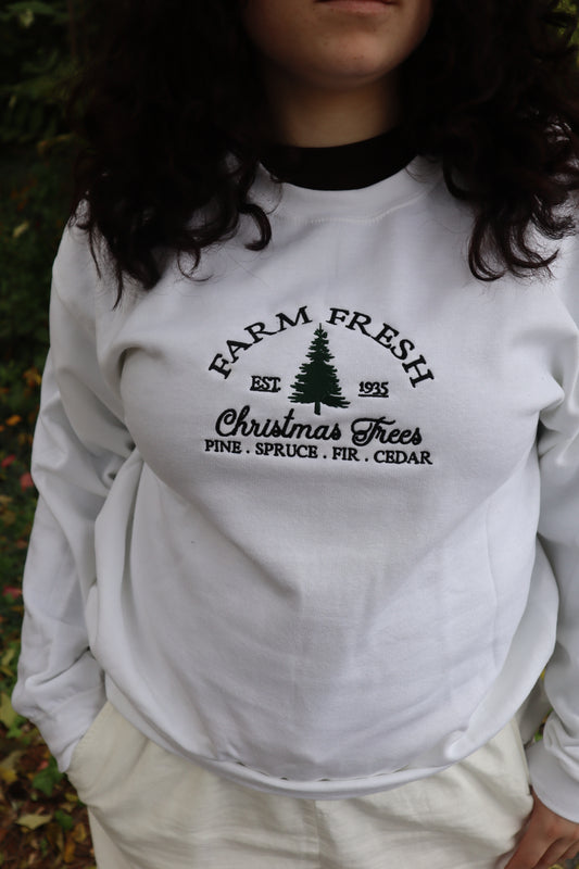 Embroidered "Farm Fresh Christmas Trees" Hoodie or Crew Neck, Long Sleeve, Classic fit, Unisex, Adult