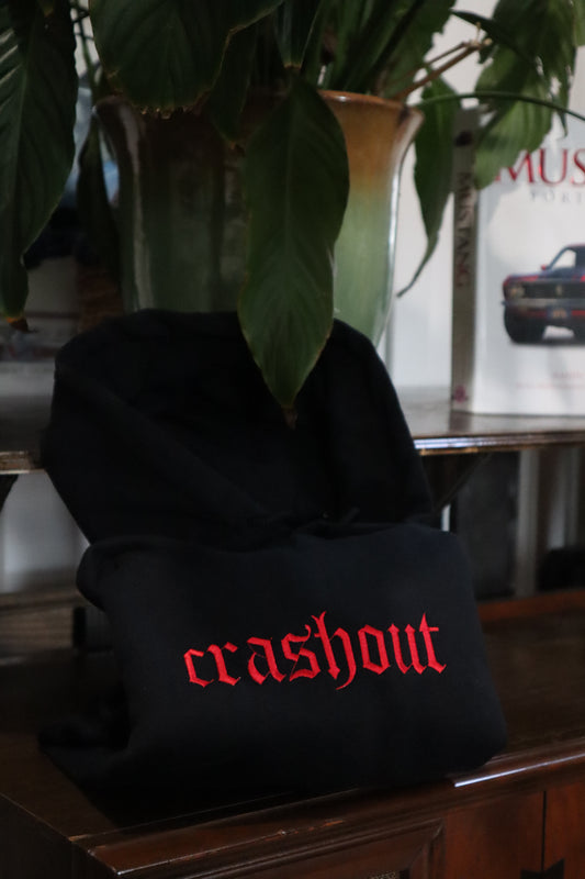 Embroidered Black Only  'crashout' Hoodie or Crew Neck, Long Sleeve, Classic fit, Unisex, Adult