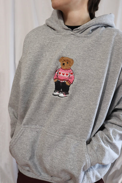 Embroidered Valentine's Day "Teddy Bear with Heart Sweater", Hoodie or Crew Neck, Long Sleeve, Classic fit, Unisex, Adult