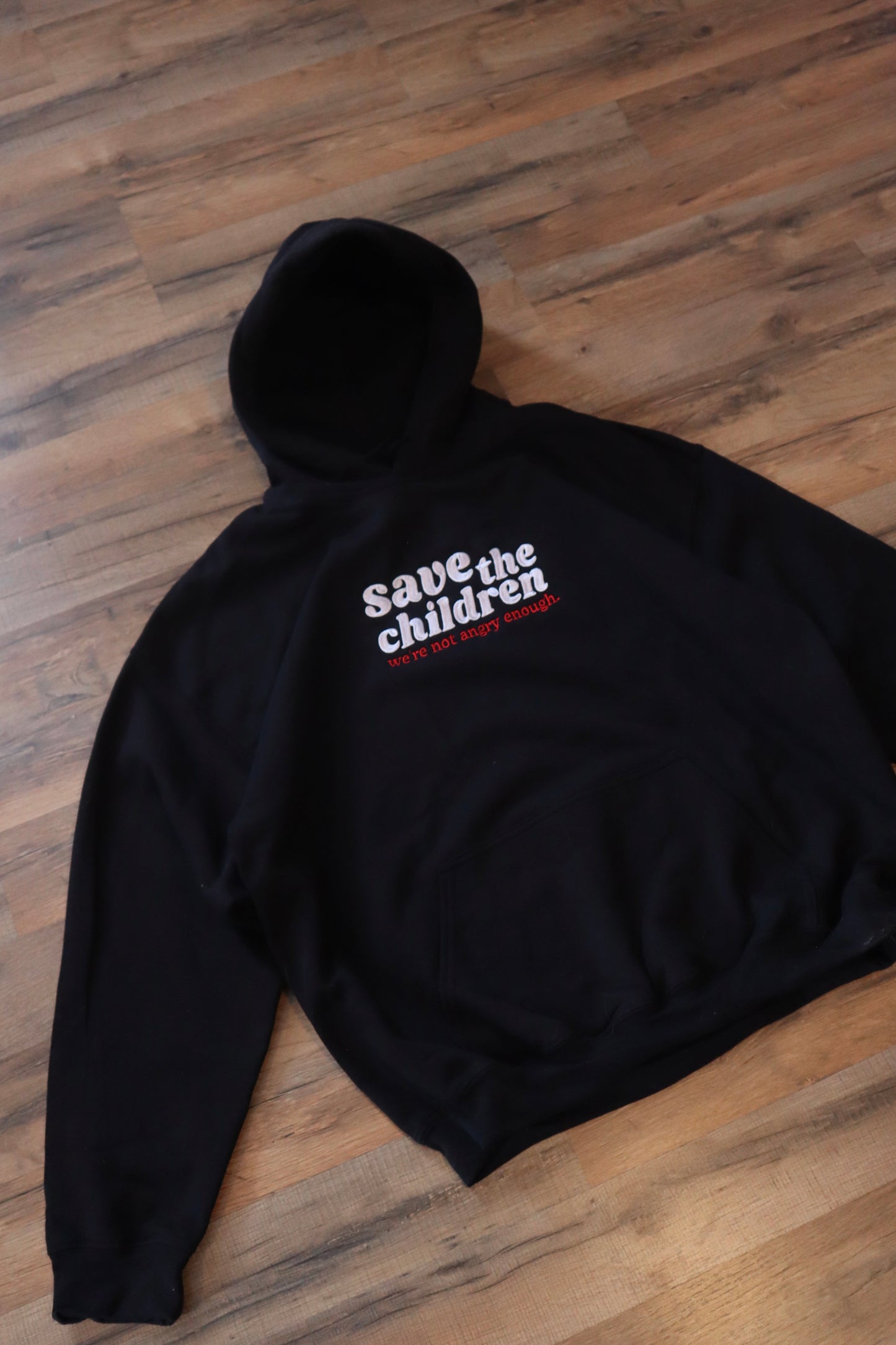 Embroidered 'save the children' Hoodie or Crew Neck, Long Sleeve, Classic fit, Unisex, Adult