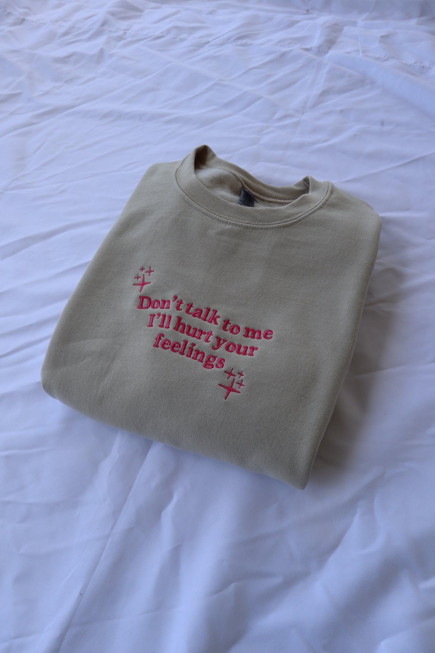 Embroidered 'Don't Talk To Me I'll Hurt Your Feelings' Hoodie or Crew Neck, Long Sleeve, Classic fit, Unisex, Adult