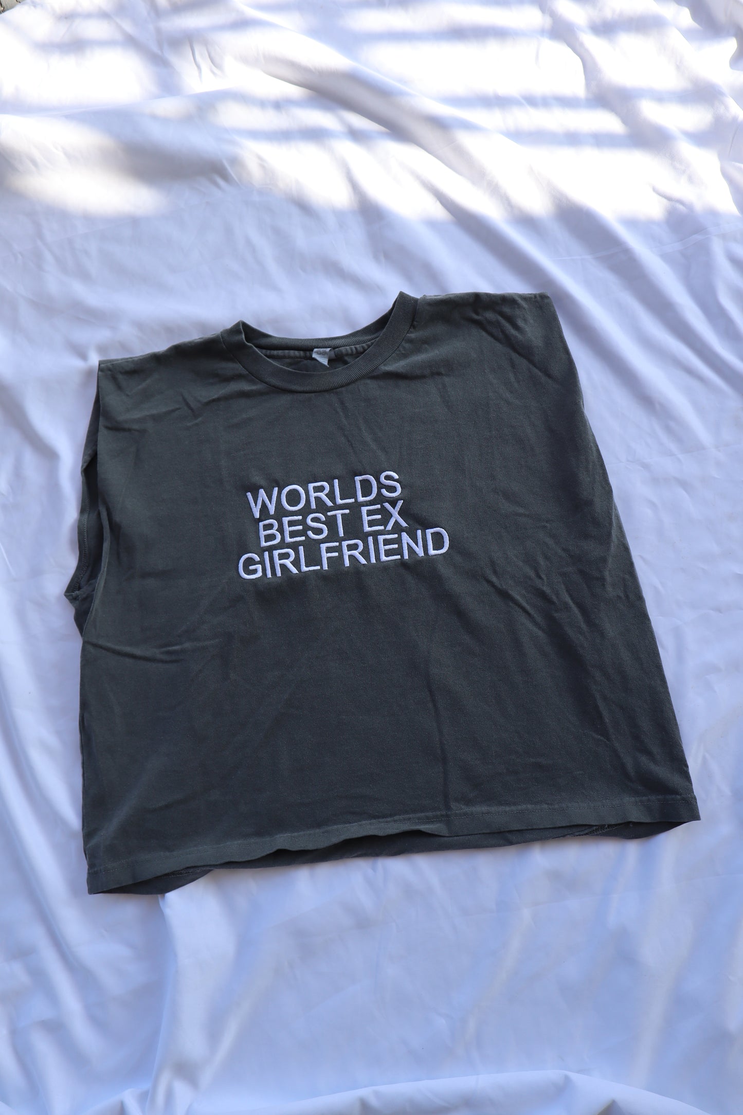 Embroidered Worlds Best Ex girlfriend Cropped Muscle Tee, Tank Top, Crop Fit, Unisex, Adult