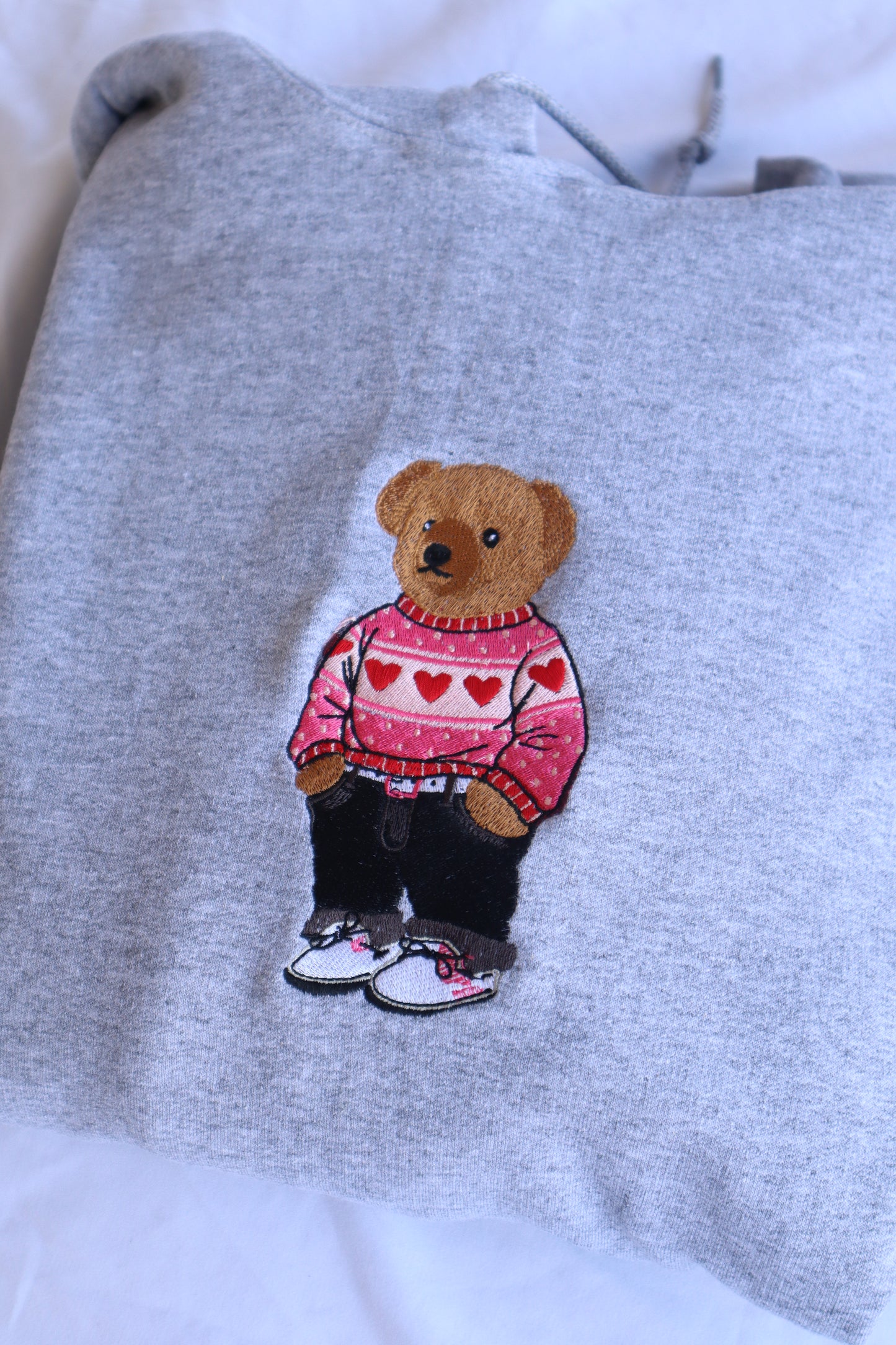 Embroidered Valentine's Day "Teddy Bear with Heart Sweater", Hoodie or Crew Neck, Long Sleeve, Classic fit, Unisex, Adult