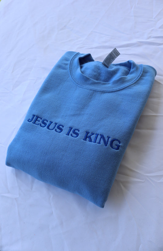 Embroidered 'Jesus is King' Hoodie, Crew Neck Long Sleeve, Classic fit, Unisex, Adult