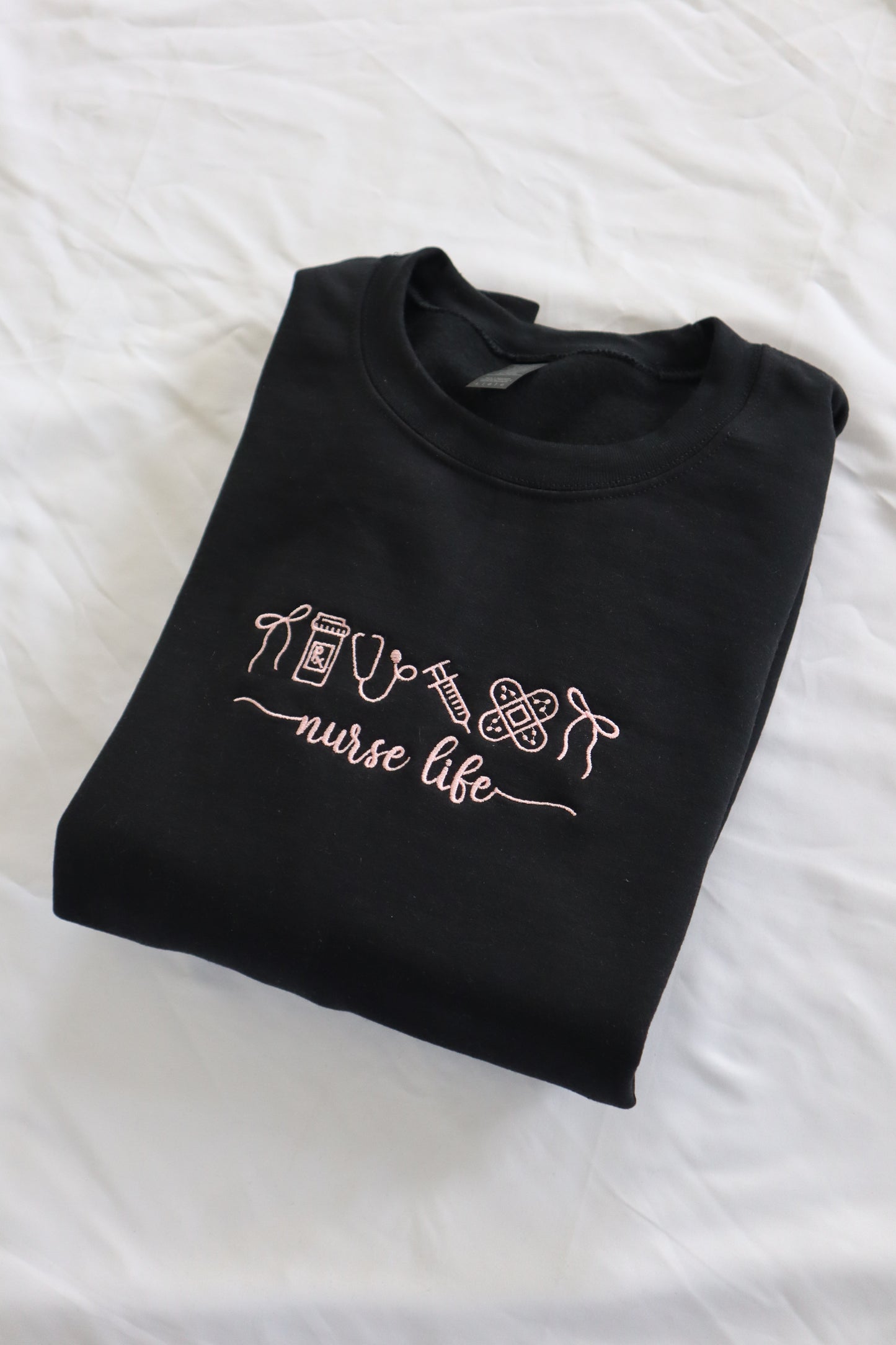 Embroidered 'Nurse Life Bow' Hoodie or Crew Neck, Long Sleeve, Classic fit, Unisex, Adult
