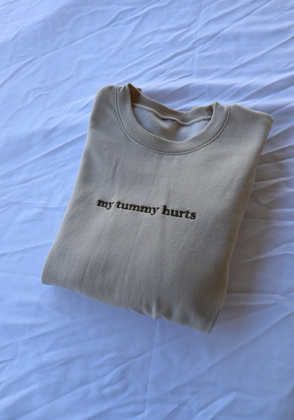 Embroidered 'My Tummy Hurts' Hoodie or Crew Neck, Long Sleeve, Classic fit, Unisex, Adult