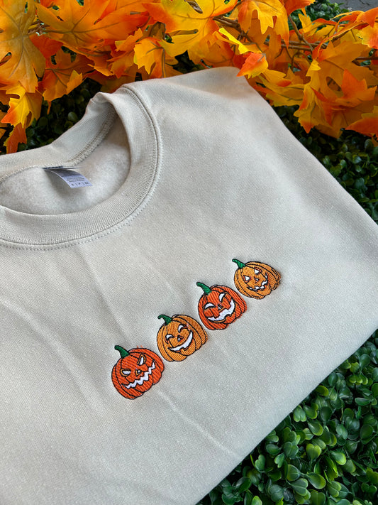 Embroidered 'Multi-Color Halloween Pumpkins' Hoodie or Crew Neck, Long Sleeve, Classic fit, Unisex, Adult