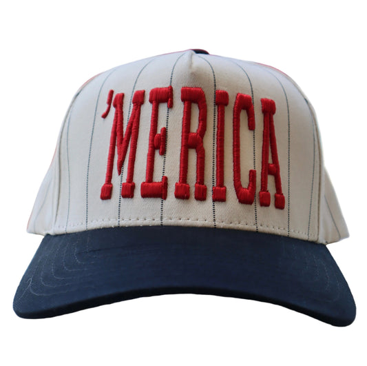 Embroidered Merica Pinstripe Baseball Cap Unisex, Adult, Hat