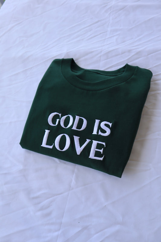 Embroidered GOD IS LOVE, Hoodie or Crewneck, Long Sleeve, Classic fit, Unisex, Adult