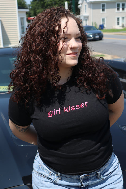 Embroidered Girl Kisser Baby Tee, Long Crop Tops