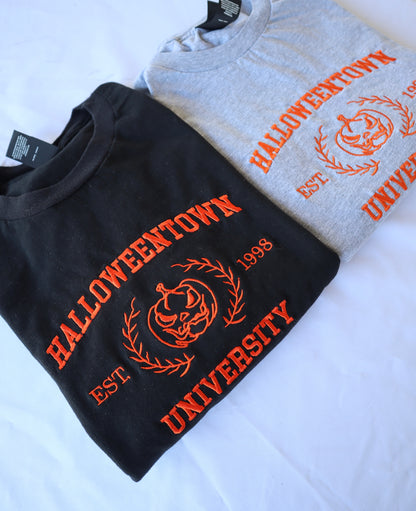 Embroidered 'Halloween University Scary Pumpkin Head'  Hoodie or Crew Neck, Long Sleeve, Classic fit, Unisex, Adult