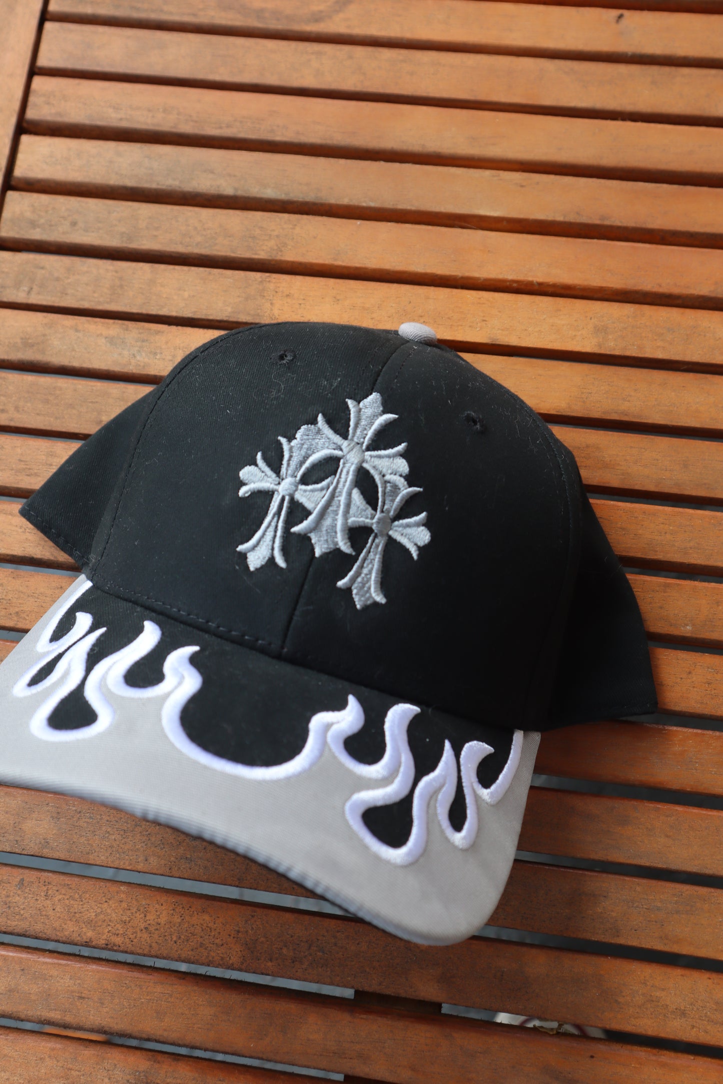Grunge Cross Flame 6 Panel Low Profile Baseball Cap, Unisex, Adult