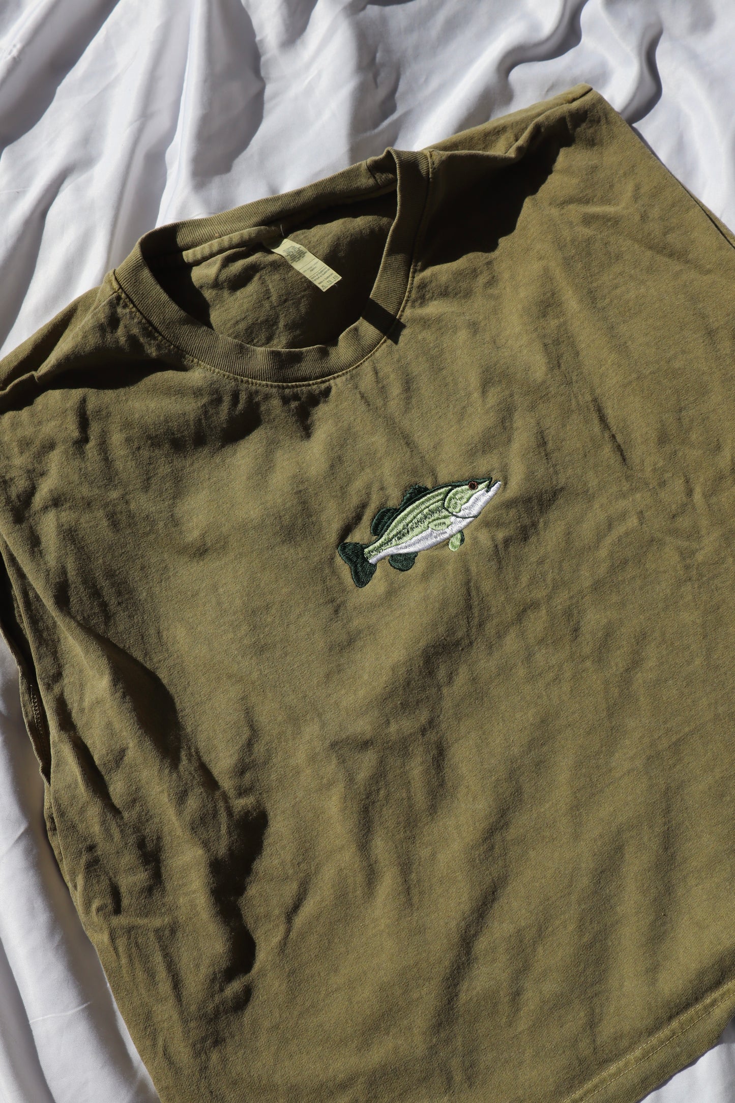 Embroidered Bass Fish Cropped Muscle Tee, Tank Top, Crop Fit, Unisex, Adult