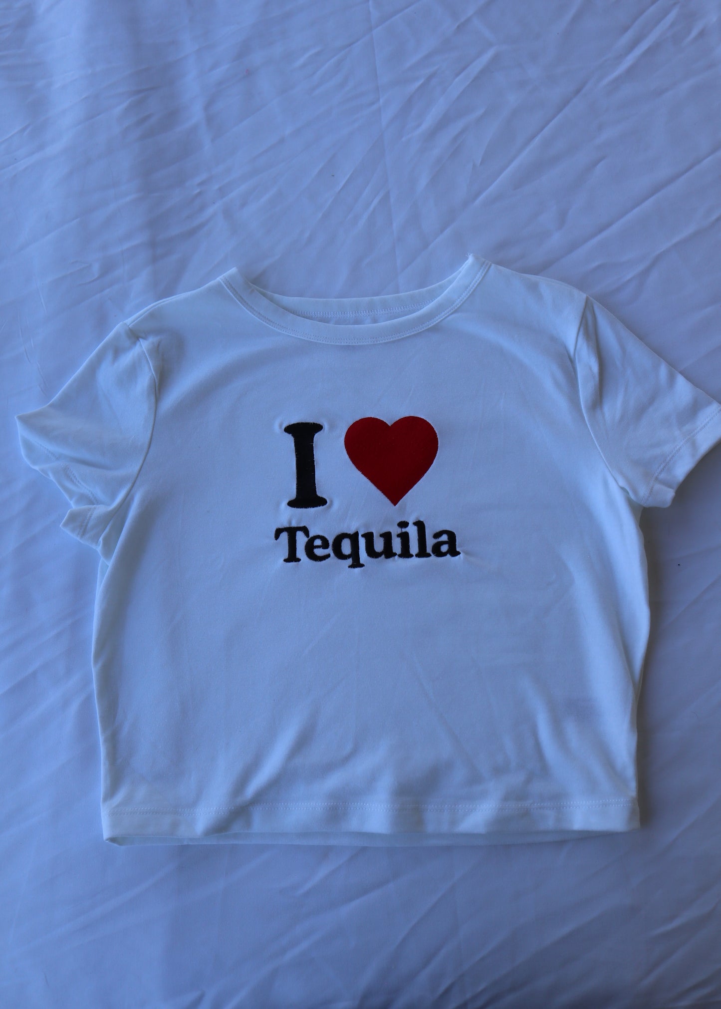 Embroidered ‘I HEART tequila’ Cropped, Short Sleeve, Petite fit, Adult, Female, T-Shirt