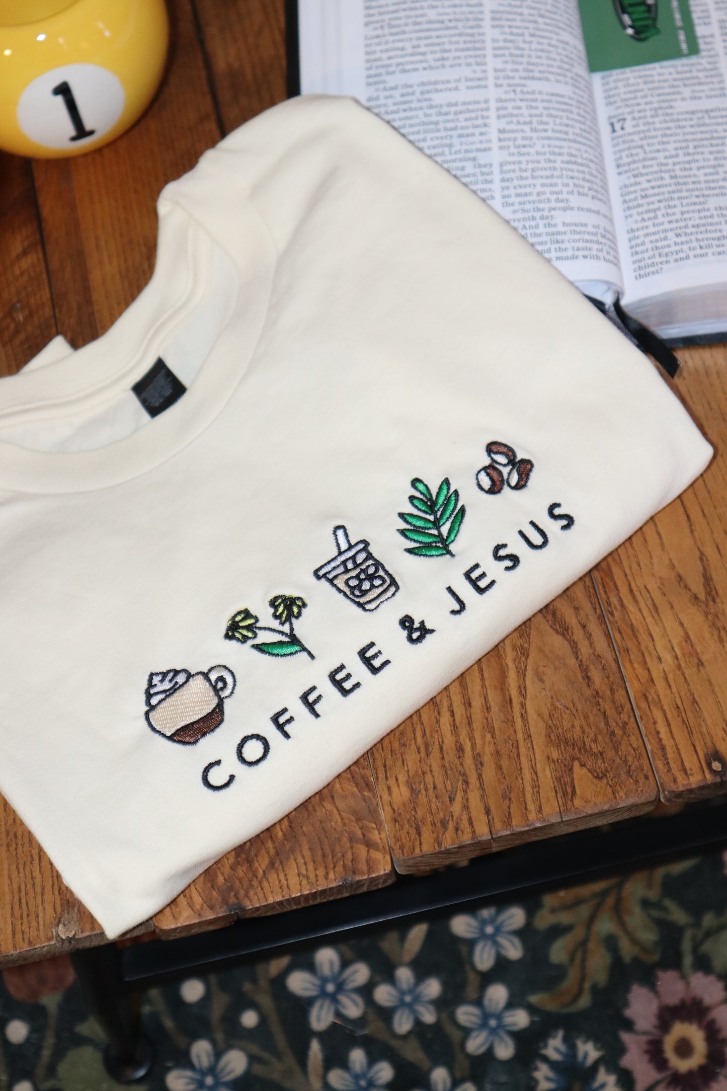 Embroidered Coffee and Jesus, Easter, Short Sleeve, Modern Classic Fit, Unisex, Adult T-Shirt