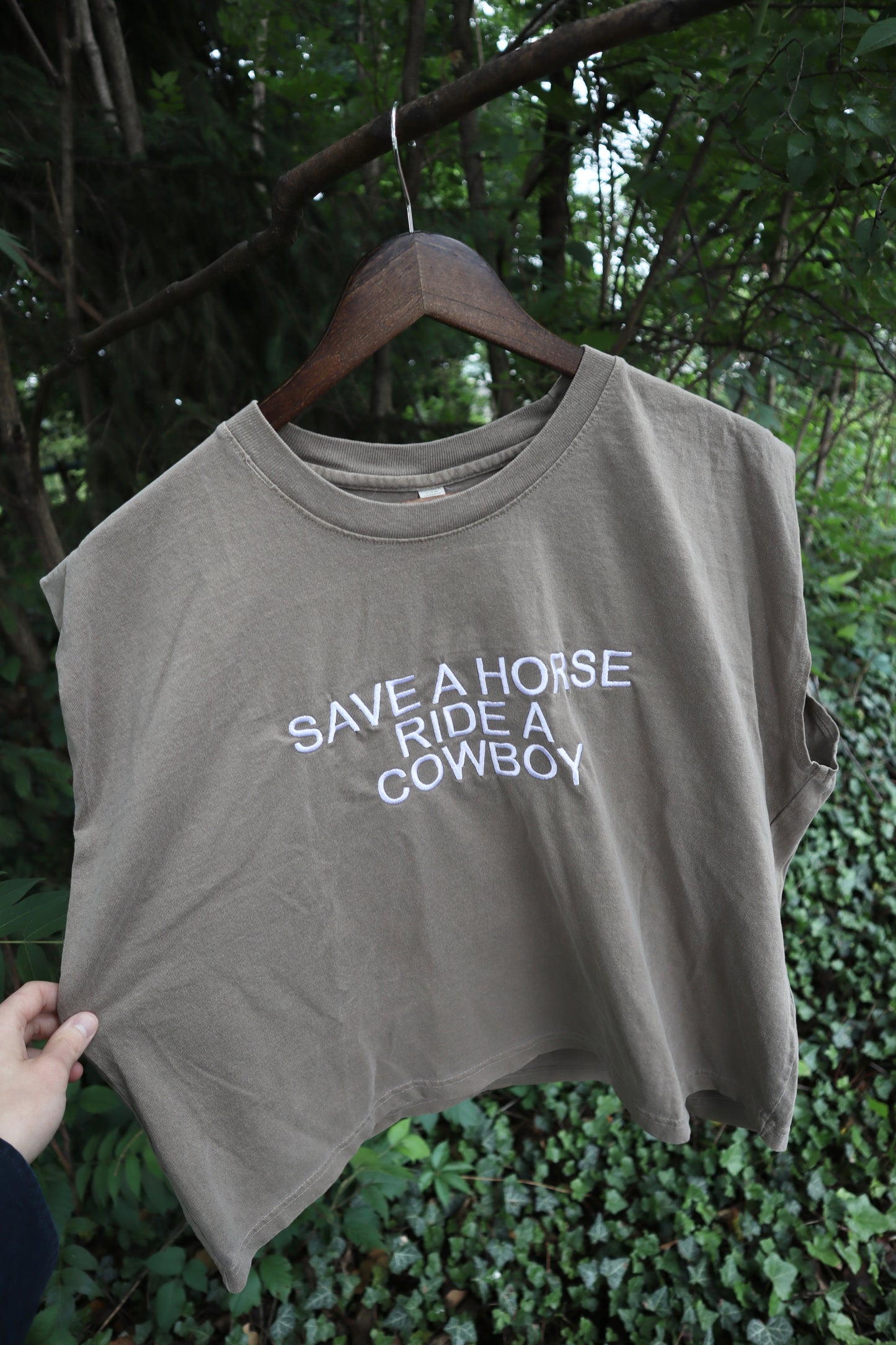 Embroidered Save A Horse Ride a Cowboy Cropped Muscle Tee, Tank Top, Crop Fit, Unisex, Adult