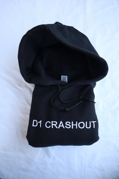 Embroidered 'D1 CRASHOUT' Hoodie or Crew Neck, Long Sleeve, Classic fit, Unisex, Adult