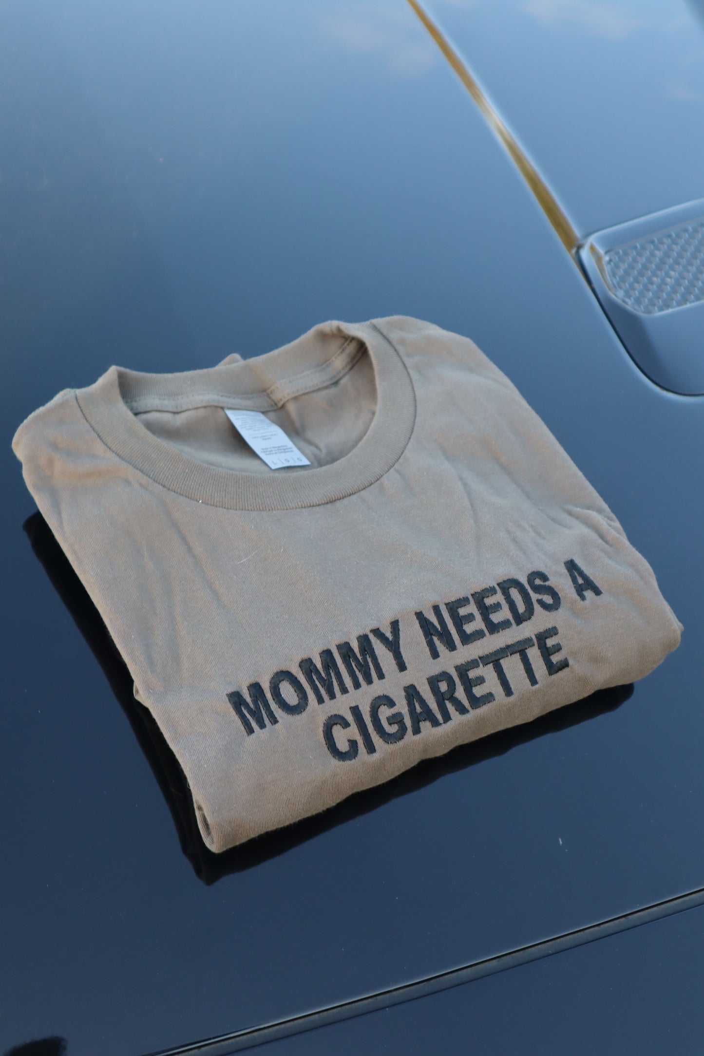 Embroidered Mommy Needs a Cig or a Bee, Short Sleeve, Modern Classic Fit, Unisex, Adult T-Shirt