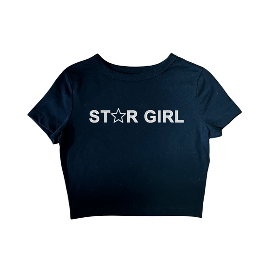 Embroidered "STAR GIRL" Cropped Baby T, Petite fit, Short Sleeve, Female, Adult