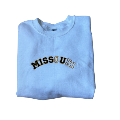 Embroidered 'Missouri Miss U'  Hoodie, Crew Neck Long Sleeve, Classic fit, Unisex, Adult
