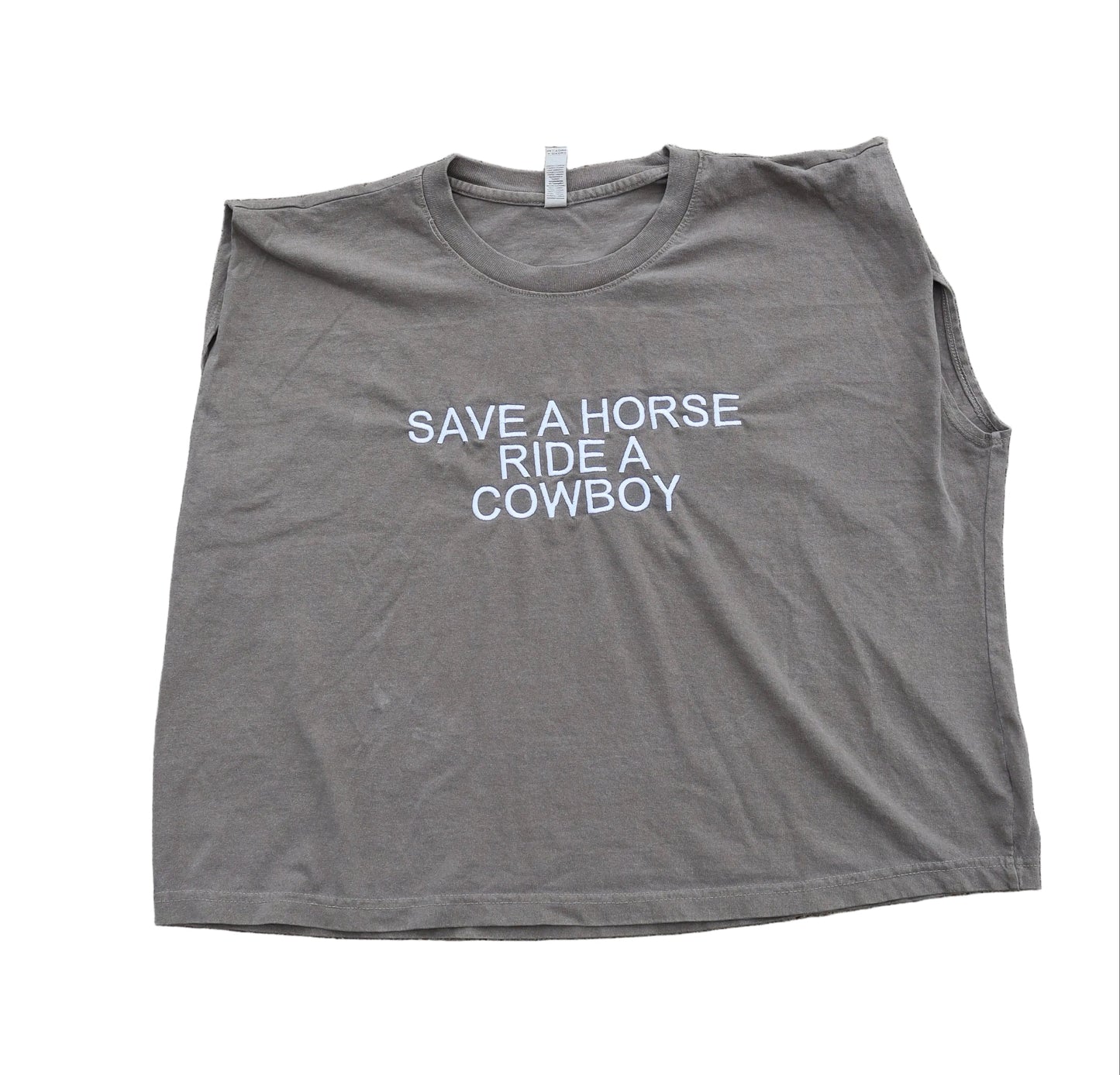 Embroidered Save A Horse Ride a Cowboy Cropped Muscle Tee, Tank Top, Crop Fit, Unisex, Adult