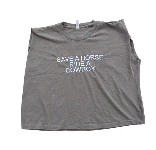 Embroidered Save A Horse Ride a Cowboy Cropped Muscle Tee, Tank Top, Crop Fit, Unisex, Adult