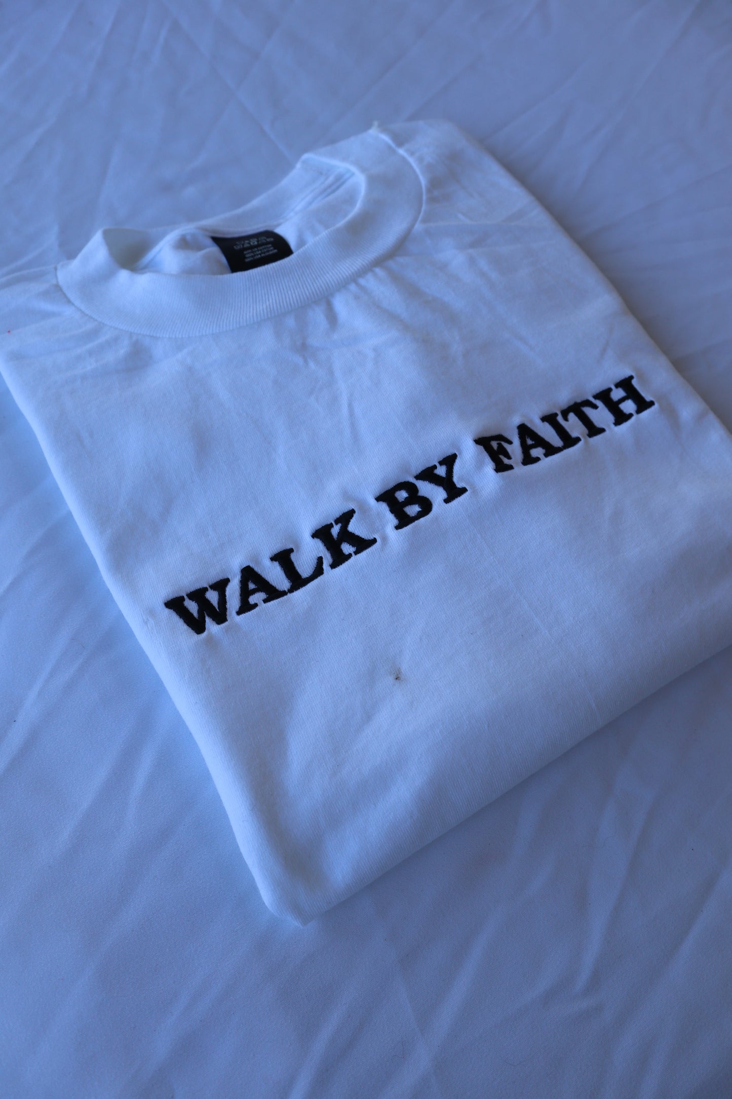 Embroidered Walk By Faith Hoodie or Crew Neck, Long Sleeve, Classic fit, Unisex, Adult