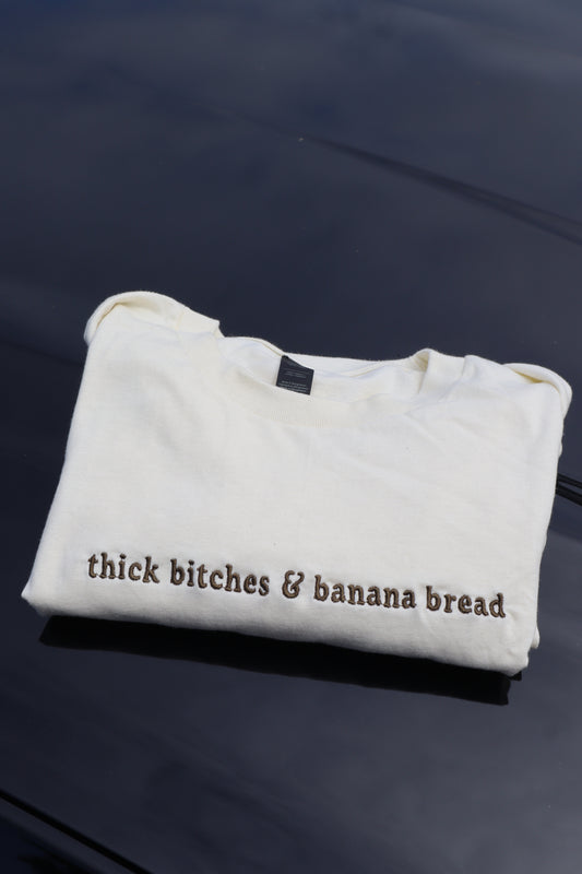 Embroidered 'thick girls and banana bread' T-Shirt, Short Sleeve, Modern Classic fit, Unisex, Adult