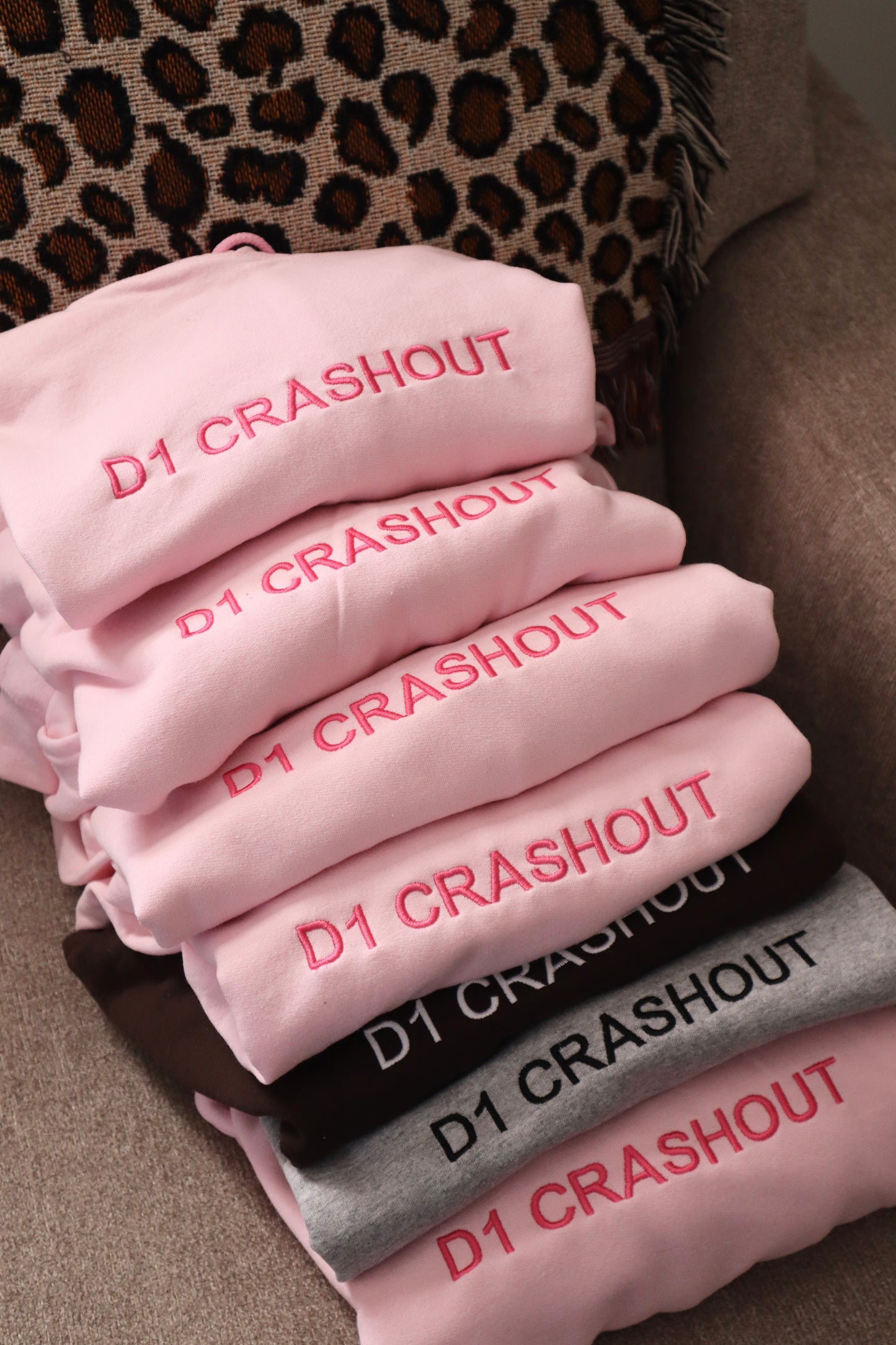 Embroidered 'D1 CRASHOUT' Hoodie or Crew Neck, Long Sleeve, Classic fit, Unisex, Adult
